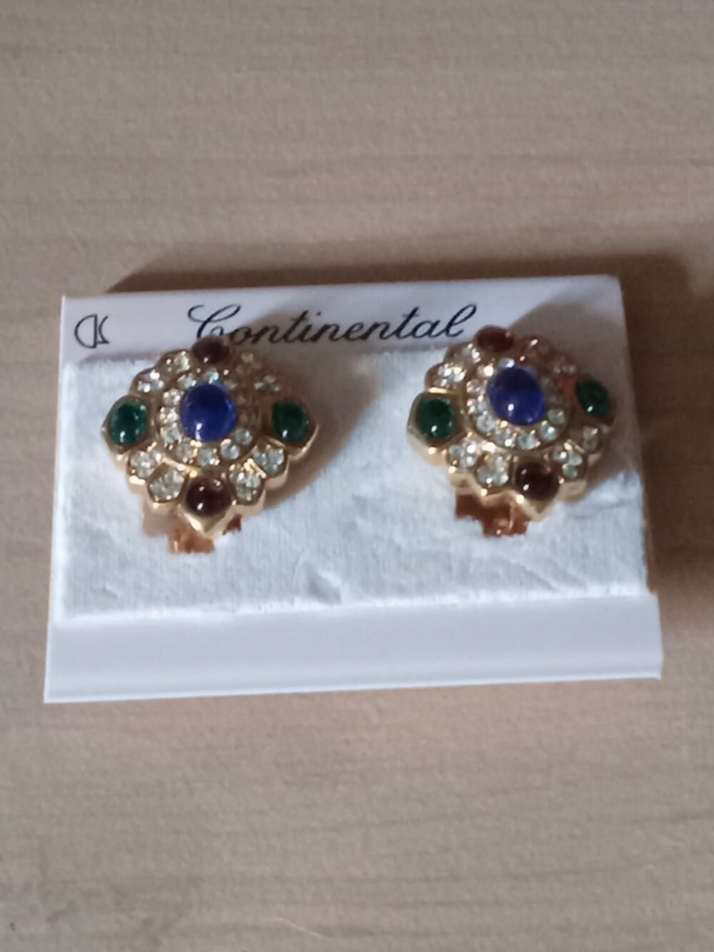 Vintage Continental clip-on earrings with faux jewels never worn